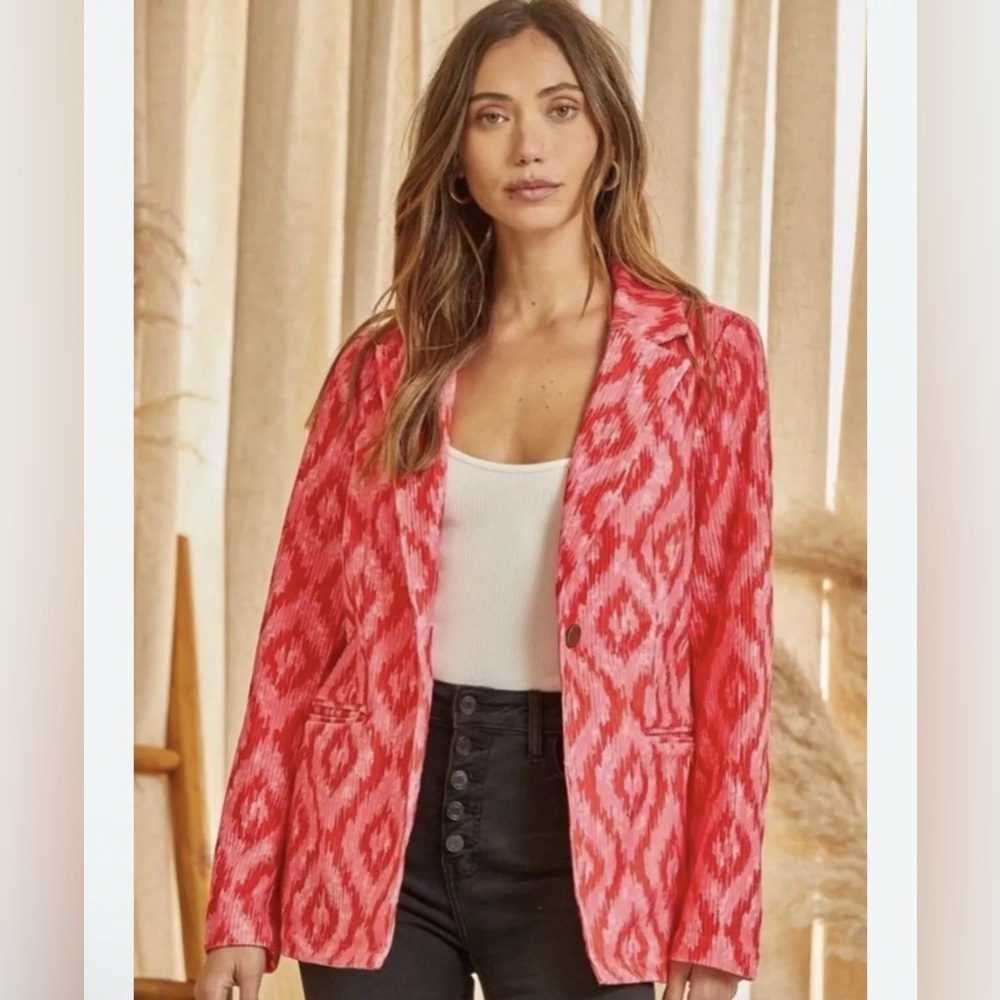 New Savanna Jane Pink Aztec Corduroy Jacket Size Medium